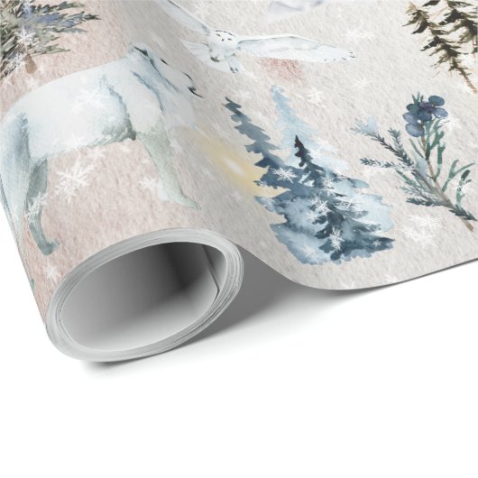冬の水の色の北極ハレオオカミキツネスノーウィークフクロウ2 ラッピングペーパー (ロールコーナー)
