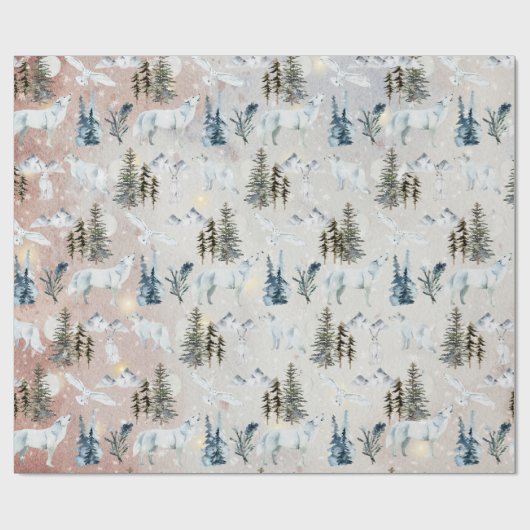 冬の水の色の北極ハレオオカミキツネスノーウィークフクロウ2 ラッピングペーパー (フラット)