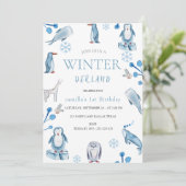 冬の水の色の北極動物の最初の誕生日インビ 招待状 (スタンド正面)