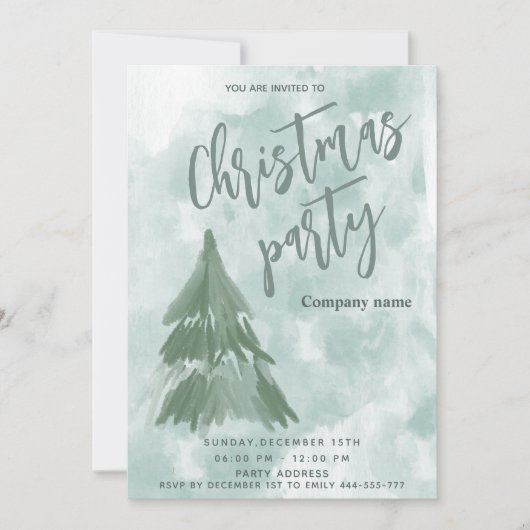 冬の水の色の木のクリスマスのパーティー 企業の 招待状 (正面)