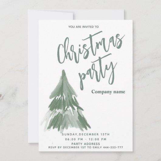 冬の水の色の木のクリスマスのパーティー 企業の 招待状 (正面)