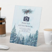 冬の水の色の森の写真ゲストブック結婚ズ 台座サイン (インサイチュ)