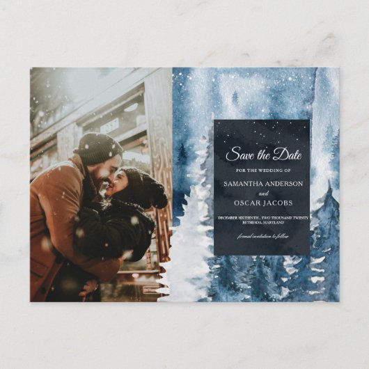 冬の水の色の森&ネイビーブルー&ホワイトアノウ 案内ポストカード (正面)