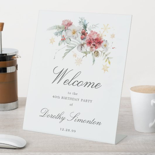 冬の水の色の花40th誕生日へようこそ 台座サイン (インサイチュ)