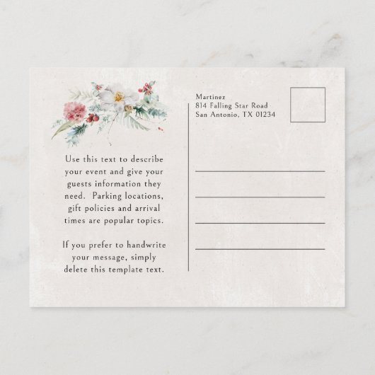 冬の水の色の花50th誕生日パーティー インビテーションポストカード (裏面)