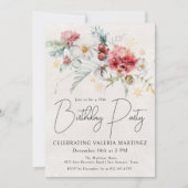 冬の水の色の花70th誕生日パーティー 招待状 (正面)