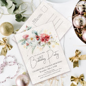 冬の水の色の花80th誕生日パーティー インビテーションポストカード