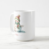 冬の水の色の雪だるまパーソナライズされたクリスマス コーヒーマグカップ (正面左)