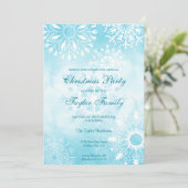 冬の水の色の雪のクリスマスパーティー 招待状 (スタンド正面)