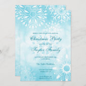冬の水の色の雪のクリスマスパーティー 招待状 (正面/裏面)
