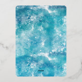 冬の水の色の青いフローラベビーシャワー 箔招待状 (裏面)