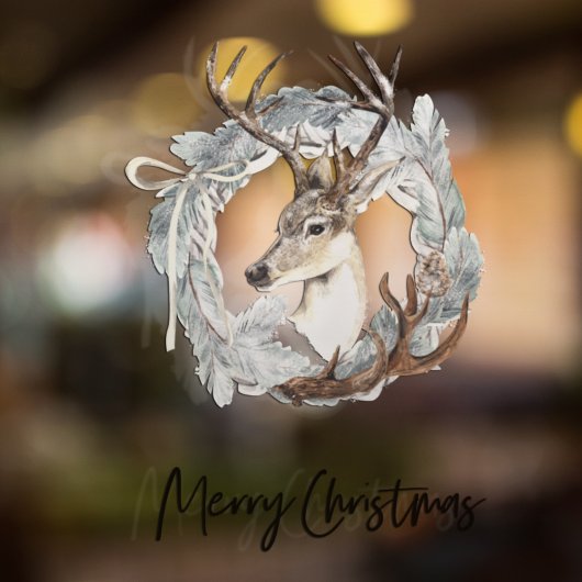 冬の水の色の鹿のリースクリスマス ウィンドウサイン
