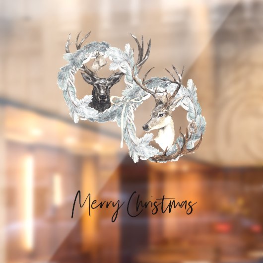 冬の水の色の鹿のリースクリスマス ウィンドウサイン (シート2)