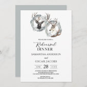 冬の水の色の鹿のリース銀 招待状 (正面/裏面)