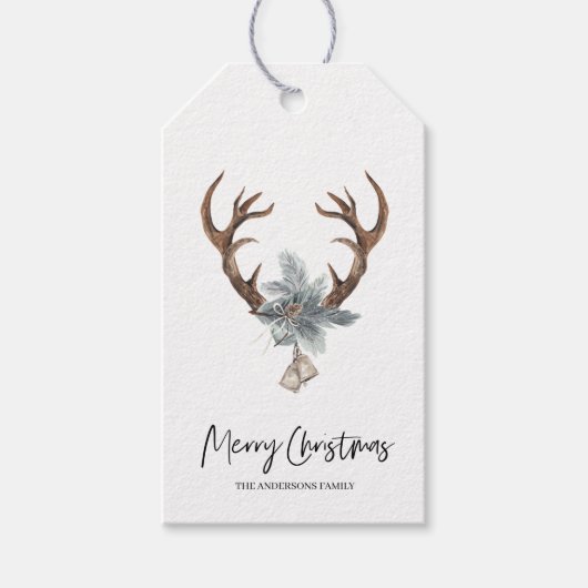 冬の水の色の鹿リースクリスマスギフトタグ ギフトタグ (正面)