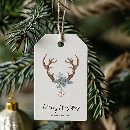 冬の水の色の鹿リースクリスマスギフトタグ ギフトタグ