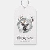 冬の水の色の鹿リースクリスマスギフトタグ ギフトタグ (正面)