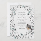 冬の水の色ほこりっぽい青いボタニカル結婚ズ 招待状 (正面)