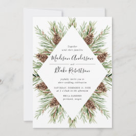 冬の水の色パインコーンフレーム結婚ズ 招待状