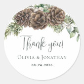 冬の水の色パインコーン結婚サンキュー ラウンドシール (正面)