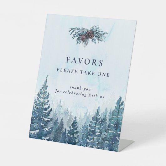 冬の水の色パインツリーフォレスト結婚式の引き出物 台座サイン (正面)