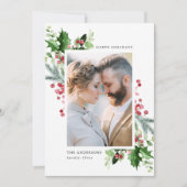 冬の水の色ホリーベリーと緑の写真 シーズンカード (正面)