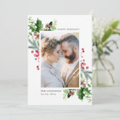 冬の水の色ホリーベリーと緑の写真 シーズンカード (スタンド正面)