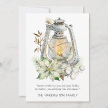 冬の水の色ランタン雪クリスマスカード