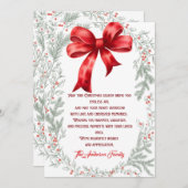 冬の水エレガント色の赤い弓クリスマス シーズンカード (正面/裏面)