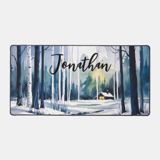 冬の水彩の森の風景 デスクマット (正面)