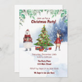 冬の水彩クリスマスツリーパーティの招待状 招待状 (正面/裏面)