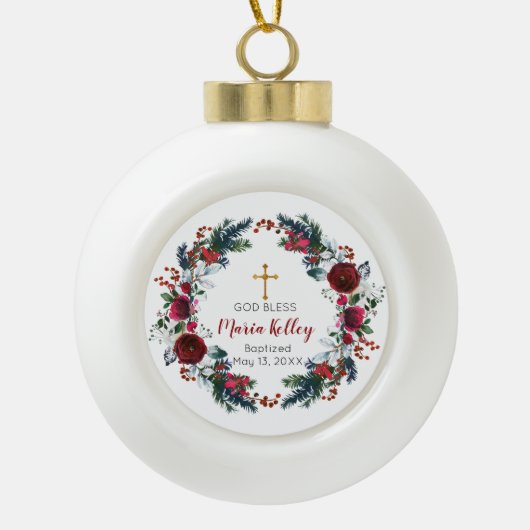 冬の水彩クリスマス装飾品 セラミックボールオーナメント (正面)