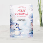 冬の水彩クリスマス雪だるま カード (正面)