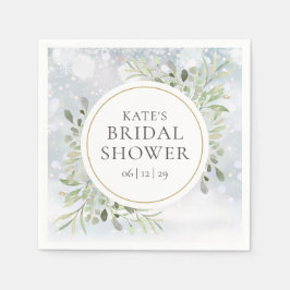 冬の水彩グリーンブライダルシャワー スタンダードカクテルナプキン
