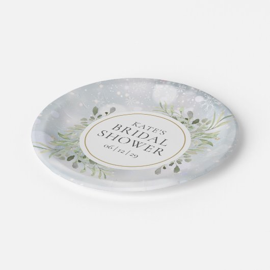 冬の水彩グリーンブライダルシャワー ペーパープレート (アングル)