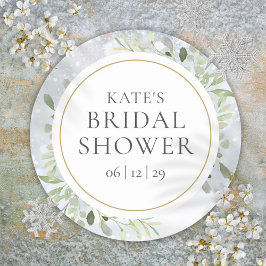 冬の水彩グリーン ブライダルシャワー ラウンドシール