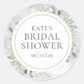 冬の水彩グリーン ブライダルシャワー ラウンドシール (正面)