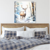 冬の水彩ディアカンバスアート キャンバスプリント (インサイチュ (寝室))