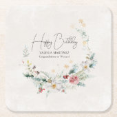 冬の水彩フラワースノーフレーク70誕生日 スクエアペーパーコースター (正面)