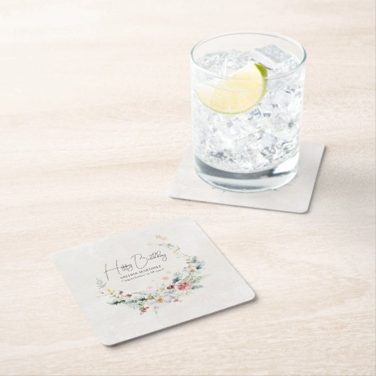 冬の水彩フラワースノーフレーク90誕生日 スクエアペーパーコースター (インサイチュ)