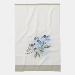 冬の水彩ブルーベリーの植物画 キッチンタオル