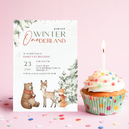 冬の水彩動物 ワンダーランド 初めての誕生日 招待状
