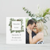 冬の水彩松の木 ウェディング サンクス フォト サンキューカード (スタンド正面)