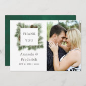 冬の水彩松の木 ウェディング サンクス フォト サンキューカード (正面/裏面)