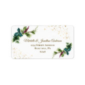 冬の水彩松の赤い漿果柊のクリスマス ラベル (正面)