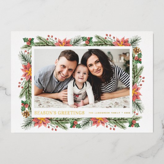 冬の水彩植物学期のご挨拶 箔シーズンカード (正面)