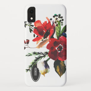 冬の水彩画のエレガントな花のヴィンテージのモノグラム iPhone XRケース