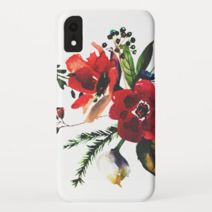 冬の水彩画のエレガントな花のヴィンテージ iPhone XRケース
