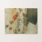 冬の水彩画のカーディナルとスズメ ジグソーパズル (横)