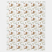 冬の水彩画の手描きの鹿 うさぎ 鳥 フリースブランケット (正面)